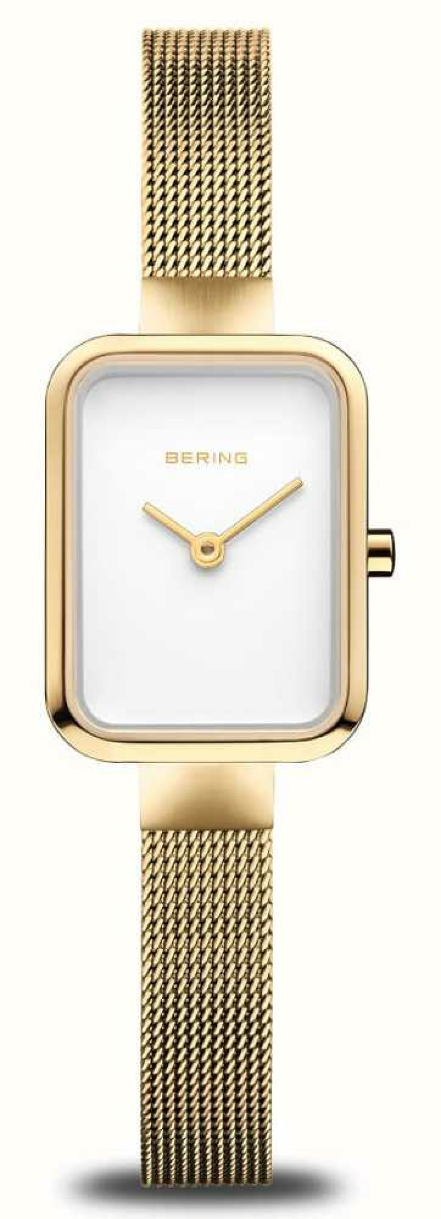 Women'S Bering | Bering Classic Petite Square | White Dial | Gold Pvd Steel Mesh