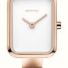 Women'S Bering | Bering Classic Petite Square | White Dial | Rose Gold Pvd Mesh