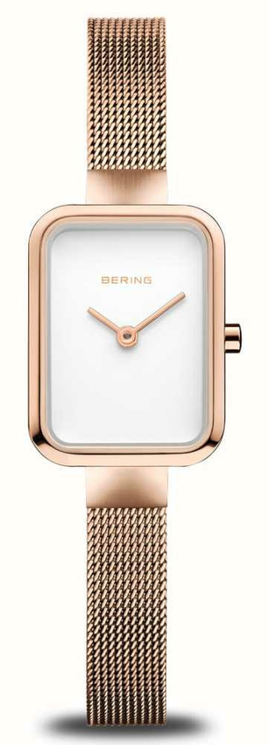 Women'S Bering | Bering Classic Petite Square | White Dial | Rose Gold Pvd Mesh