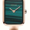 Women'S Bering | Bering Classic Petite Square | Malachite Dial | Rose Gold Pvd Mesh