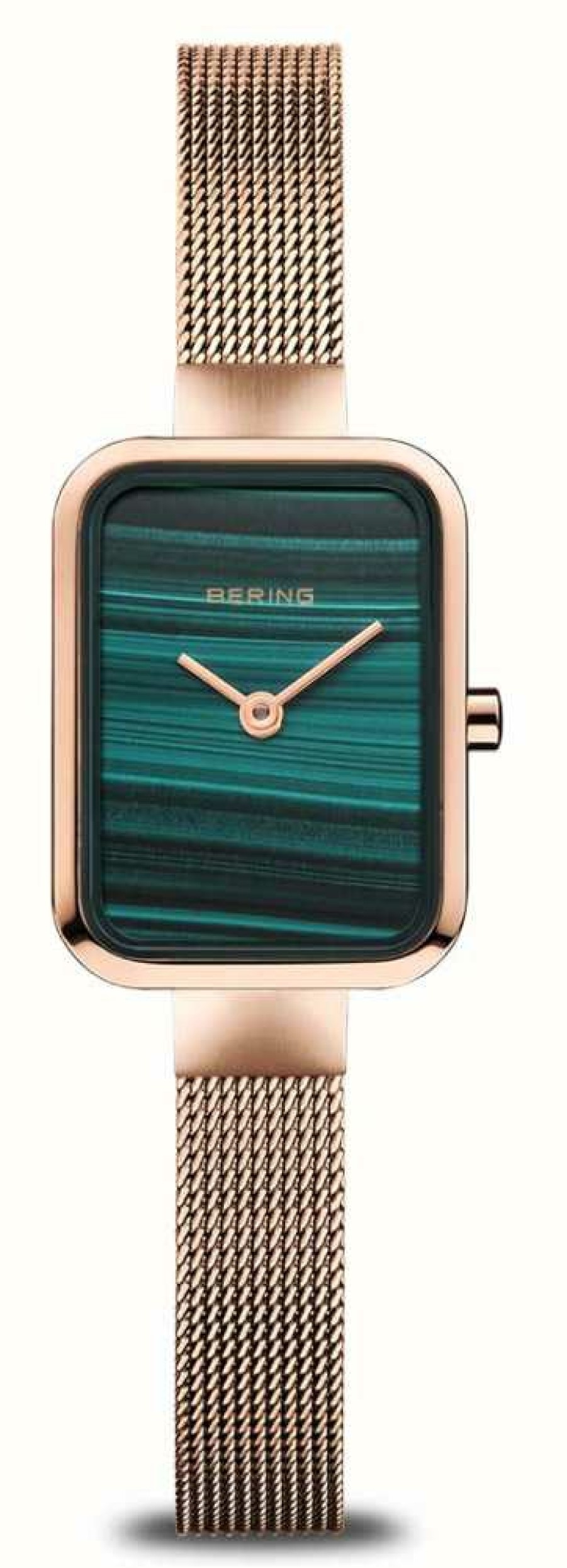 Women'S Bering | Bering Classic Petite Square | Malachite Dial | Rose Gold Pvd Mesh