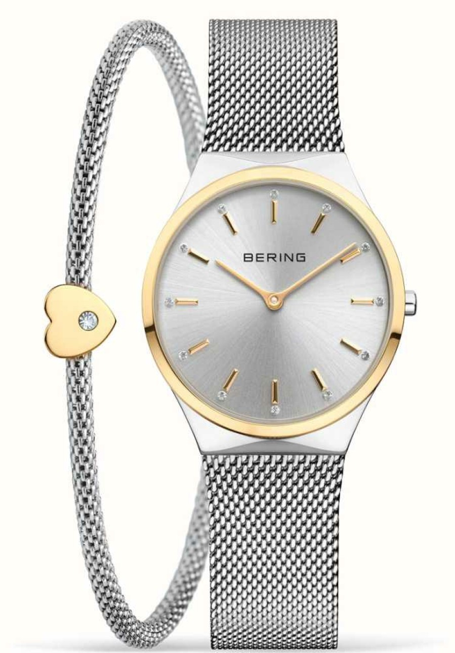 Women'S Bering | Bering Classic | Gift Set | Silver Dial | Stainless Steel Mesh