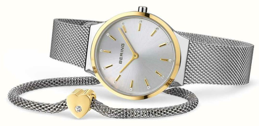 Women'S Bering | Bering Classic | Gift Set | Silver Dial | Stainless Steel Mesh