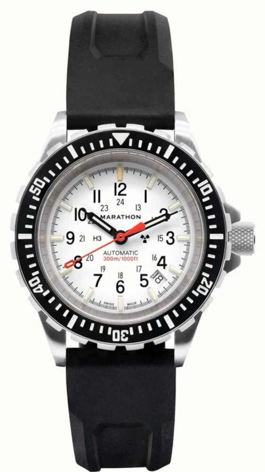 Men'S Marathon | Marathon Arctic Edition | Large Diver'S Automatic | Gsar | White Dial | Black Silicone Strap