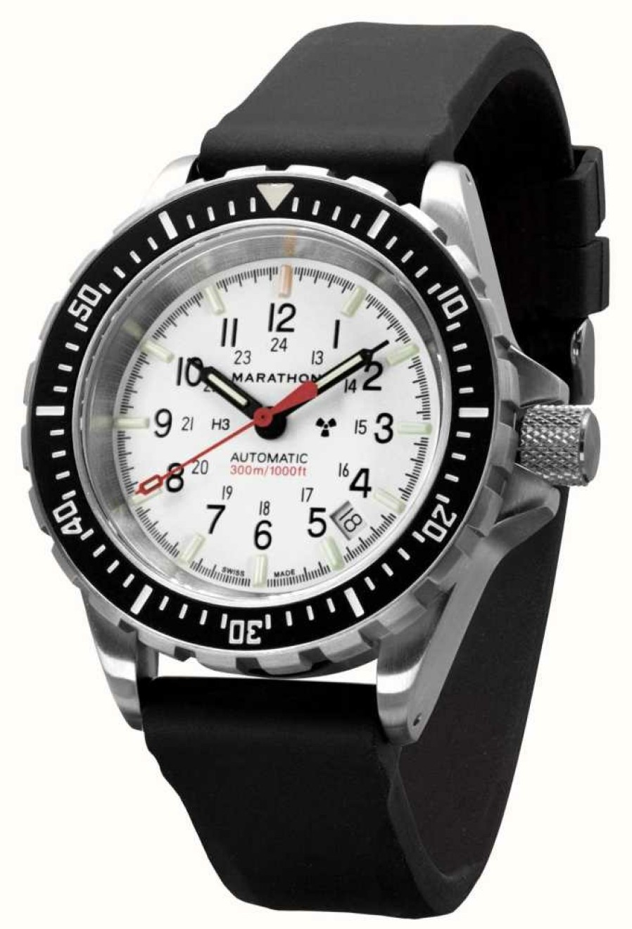 Men'S Marathon | Marathon Arctic Edition | Large Diver'S Automatic | Gsar | White Dial | Black Silicone Strap