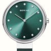 Women'S Bering | Bering Classic | Green Dial | Green Steel Mesh Bracelet