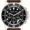 Men'S Michael Kors | Michael Kors Everest | Black Chronograph Dial | Brown Leather Strap