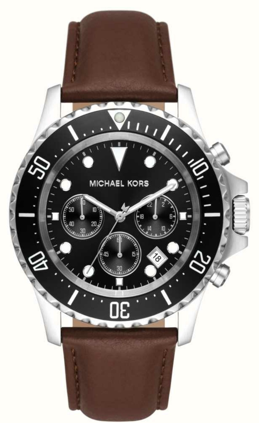 Men'S Michael Kors | Michael Kors Everest | Black Chronograph Dial | Brown Leather Strap