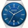 Men'S Skagen | Skagen Men'S Grenen | Blue Dial | Black Leather Strap