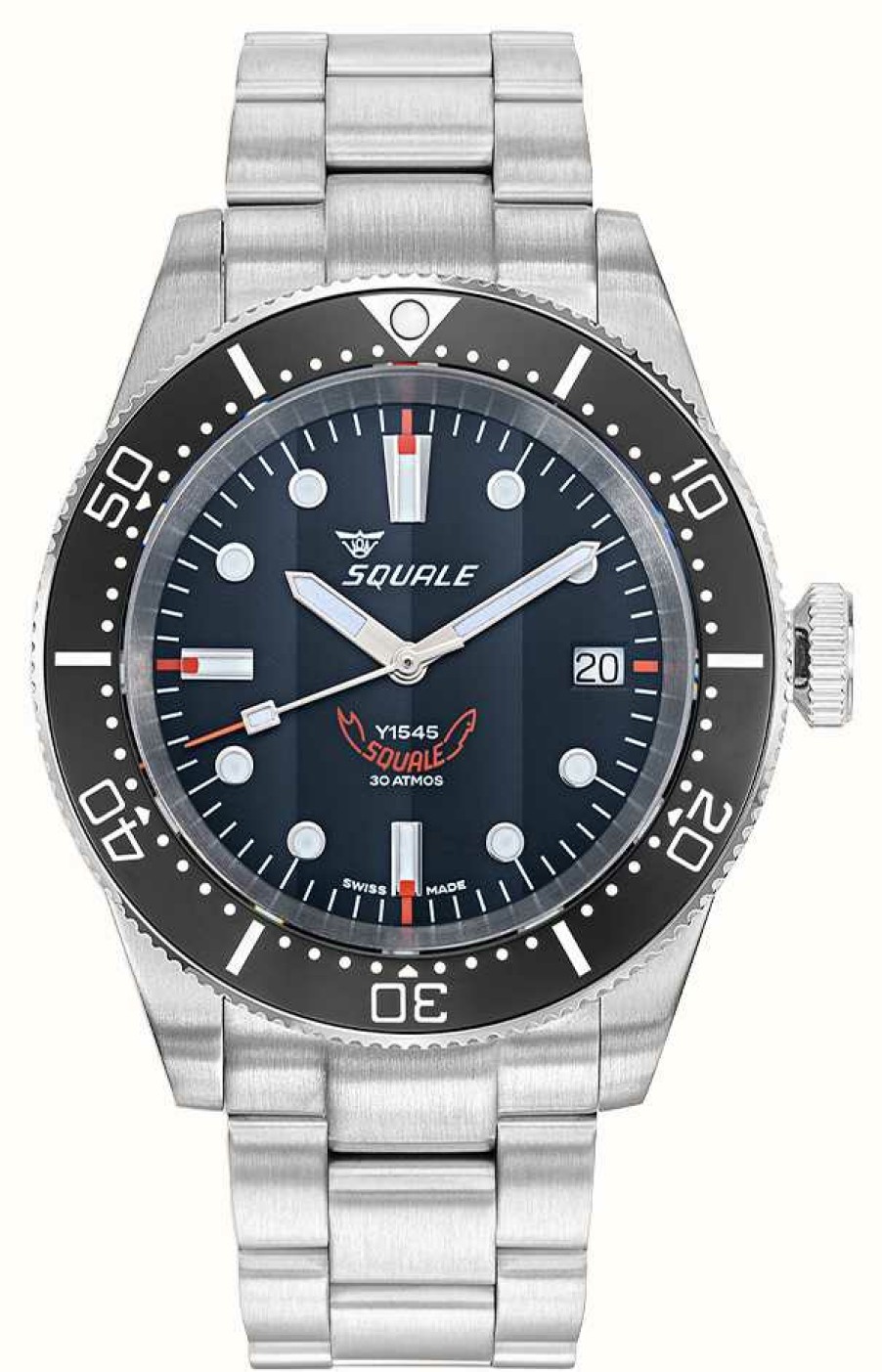 Men'S Squale | Squale 1545 Black (40Mm) Black Cotes De Geneve Dial / Stainless Steel Bracelet