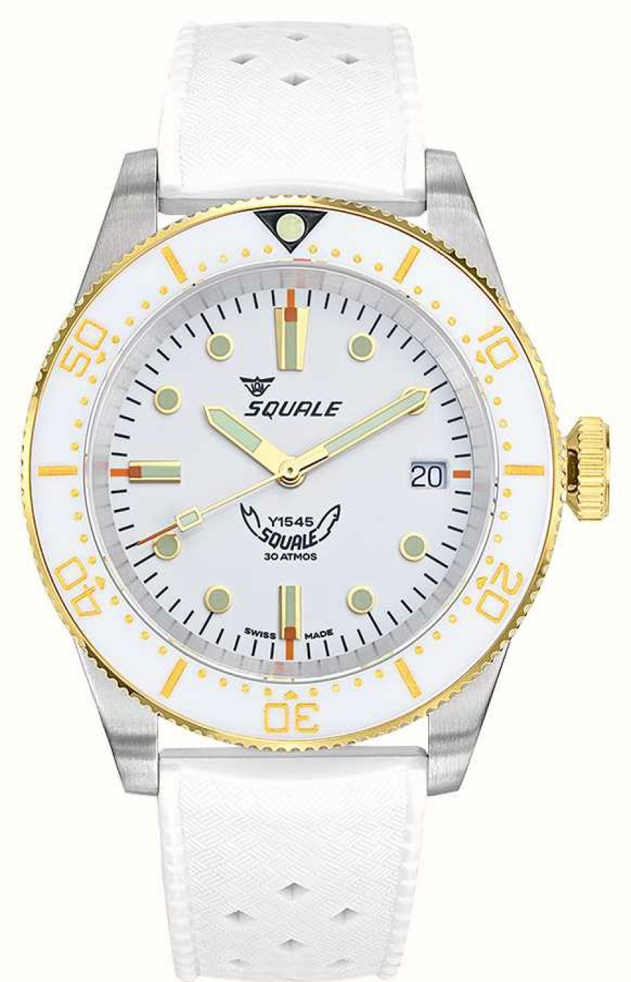 Men'S Squale | Squale 1545 White (40Mm) White Dial / White Homage Tropic Rubber