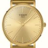 Men'S Tissot | Tissot Men'S Everytime | Gold Dial | Gold Steel Mesh Bracelet