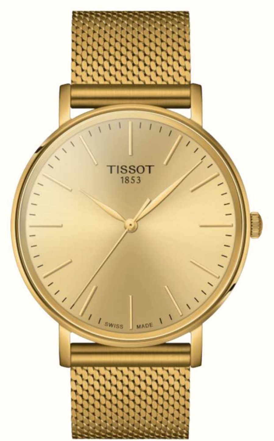 Men'S Tissot | Tissot Men'S Everytime | Gold Dial | Gold Steel Mesh Bracelet