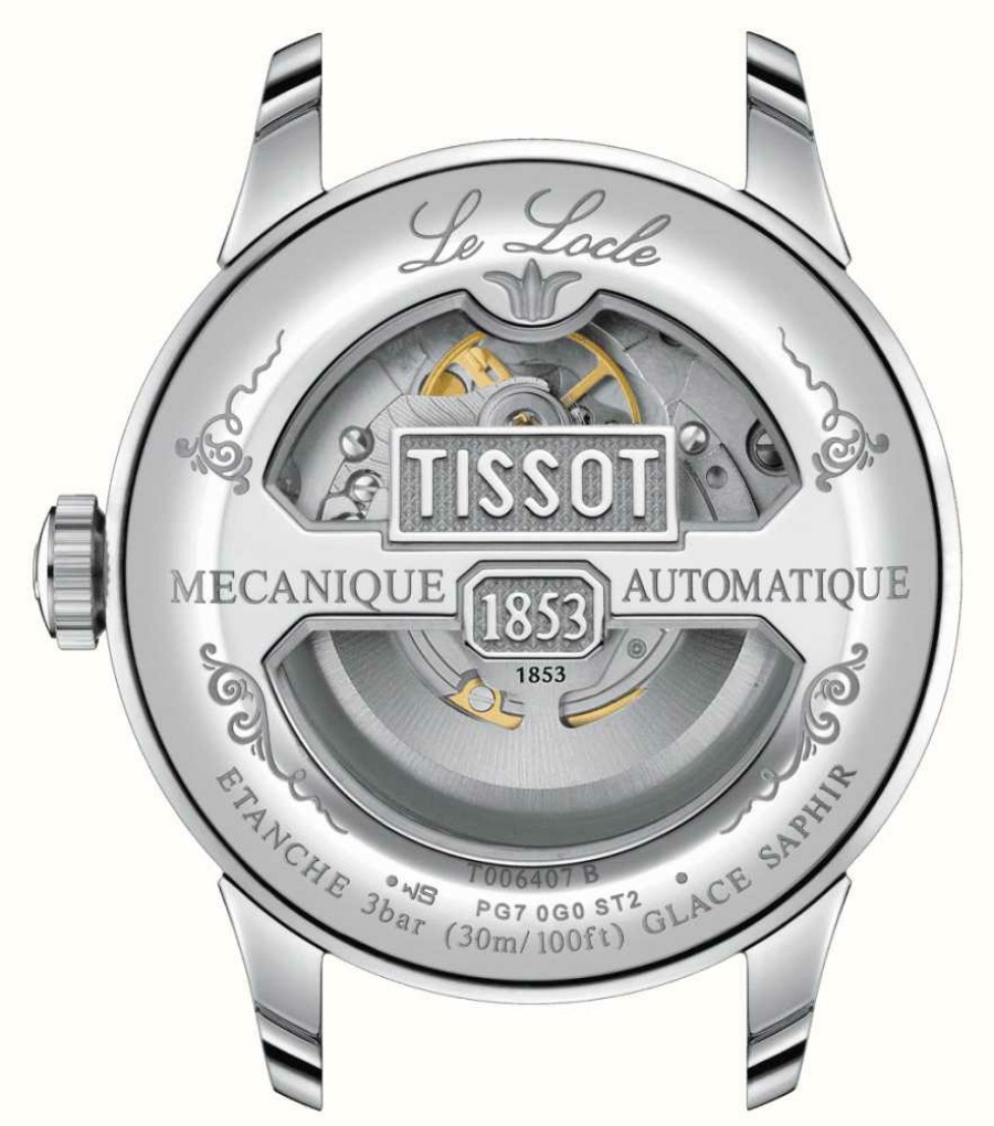 Men'S Tissot | Tissot Men'S Le Locle | Powermatic 80 | Silver Open Heart Dial | Brown Leather Strap