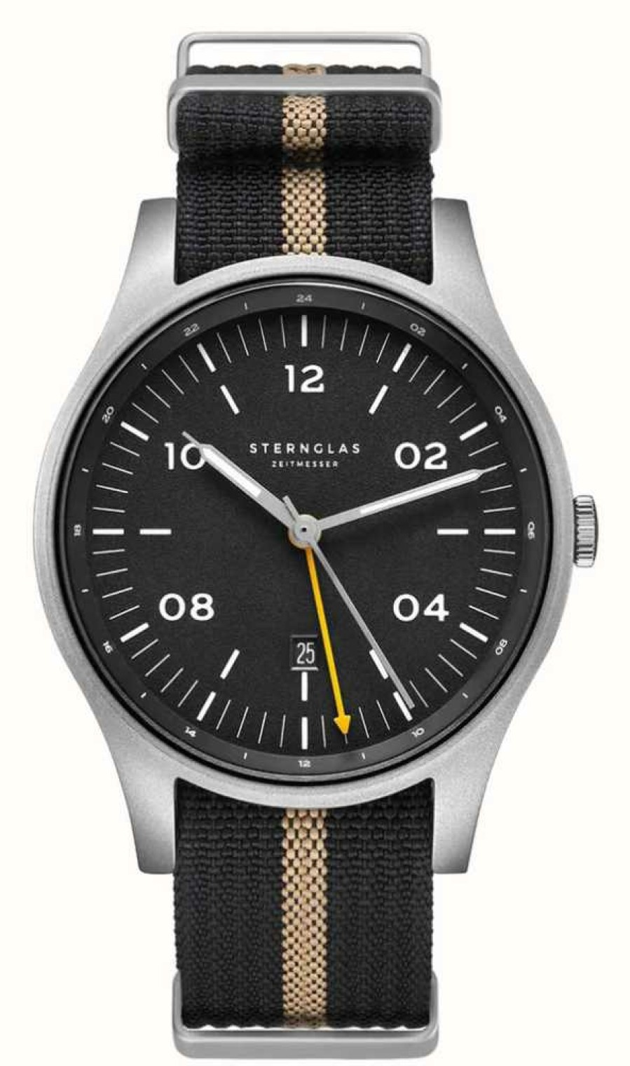 Men'S STERNGLAS | Sternglas Taiga Gmt Quartz (42Mm) Anthracite Dial / Beige + Black Nato