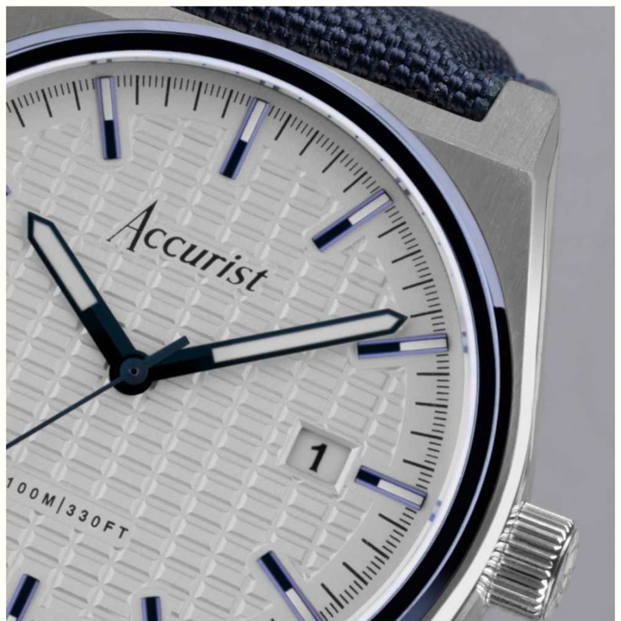 Men'S Accurist | Accurist Origin Mens | White Dial | Blue Canvas Strap