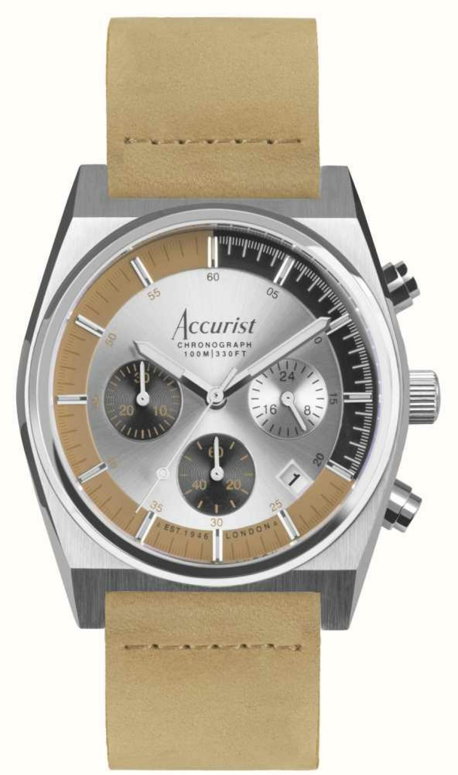 Men'S Accurist | Accurist Origin Mens | Chrono | Silver Dial | Tan Leather Strap