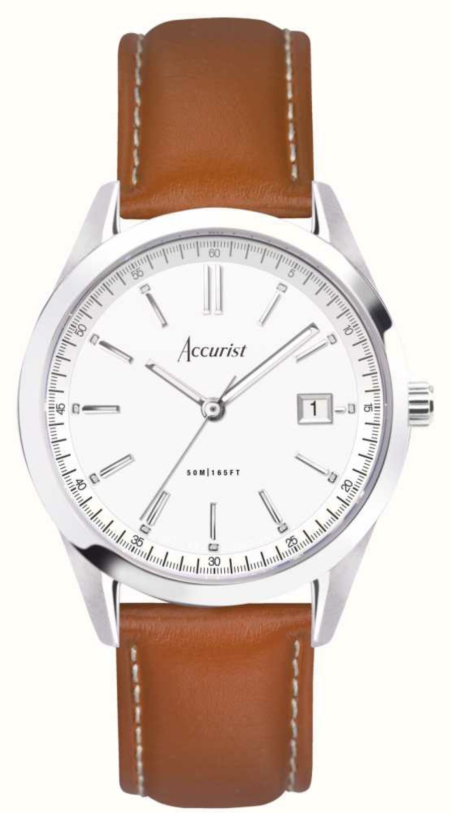 Men'S Accurist | Accurist Everyday Mens | White Dial | Brown Leather Strap