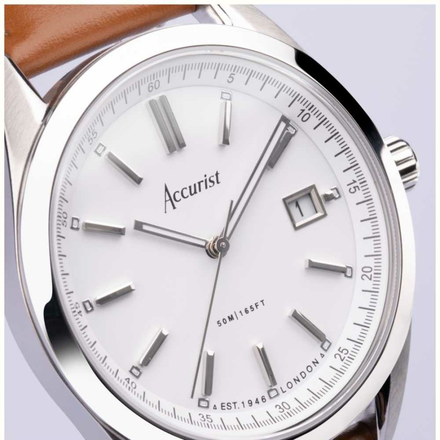 Men'S Accurist | Accurist Everyday Mens | White Dial | Brown Leather Strap