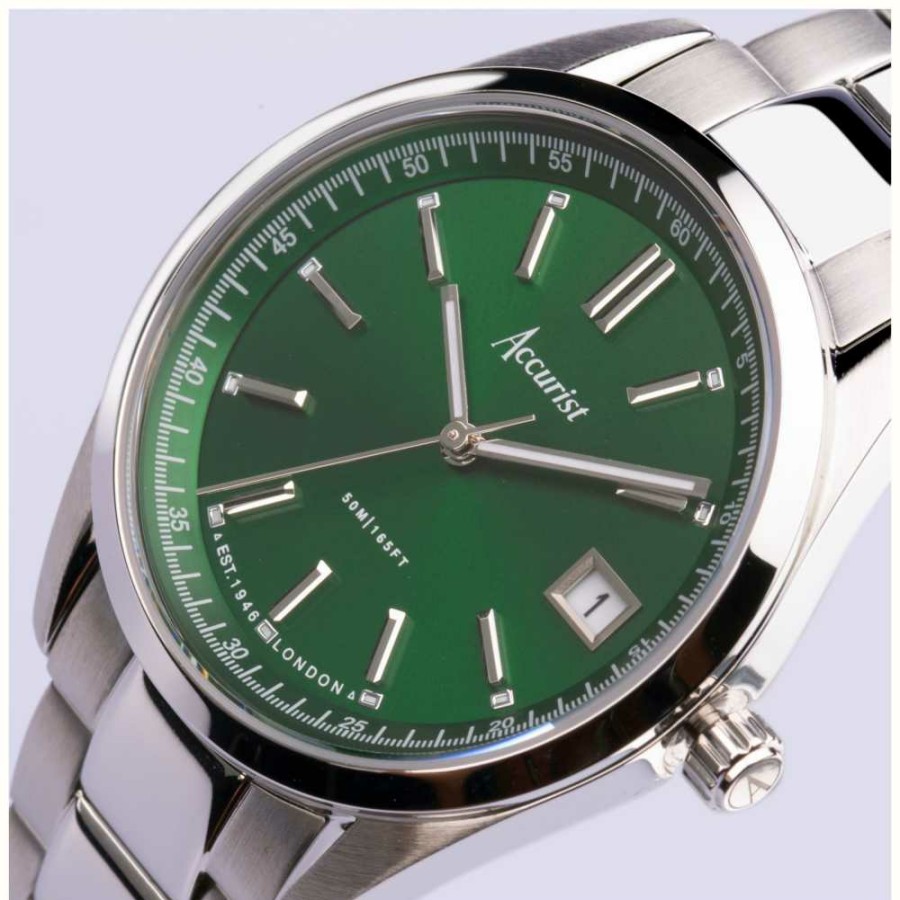 Men'S Accurist | Accurist Everyday Mens | Green Dial | Stainless Steel Bracelet