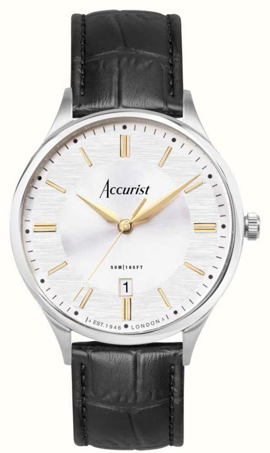 Men'S Accurist | Accurist Classic Mens | Silver Dial | Black Leather Strap