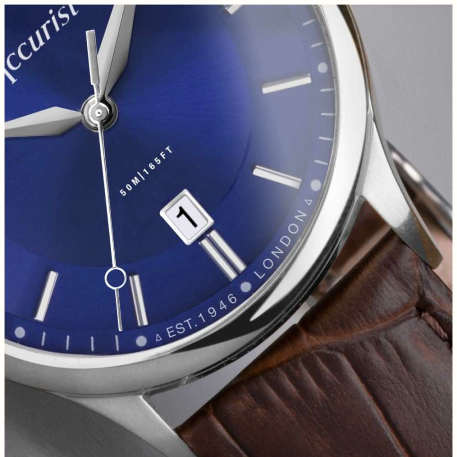 Men'S Accurist | Accurist Classic Mens | Blue Dial | Brown Leather Strap