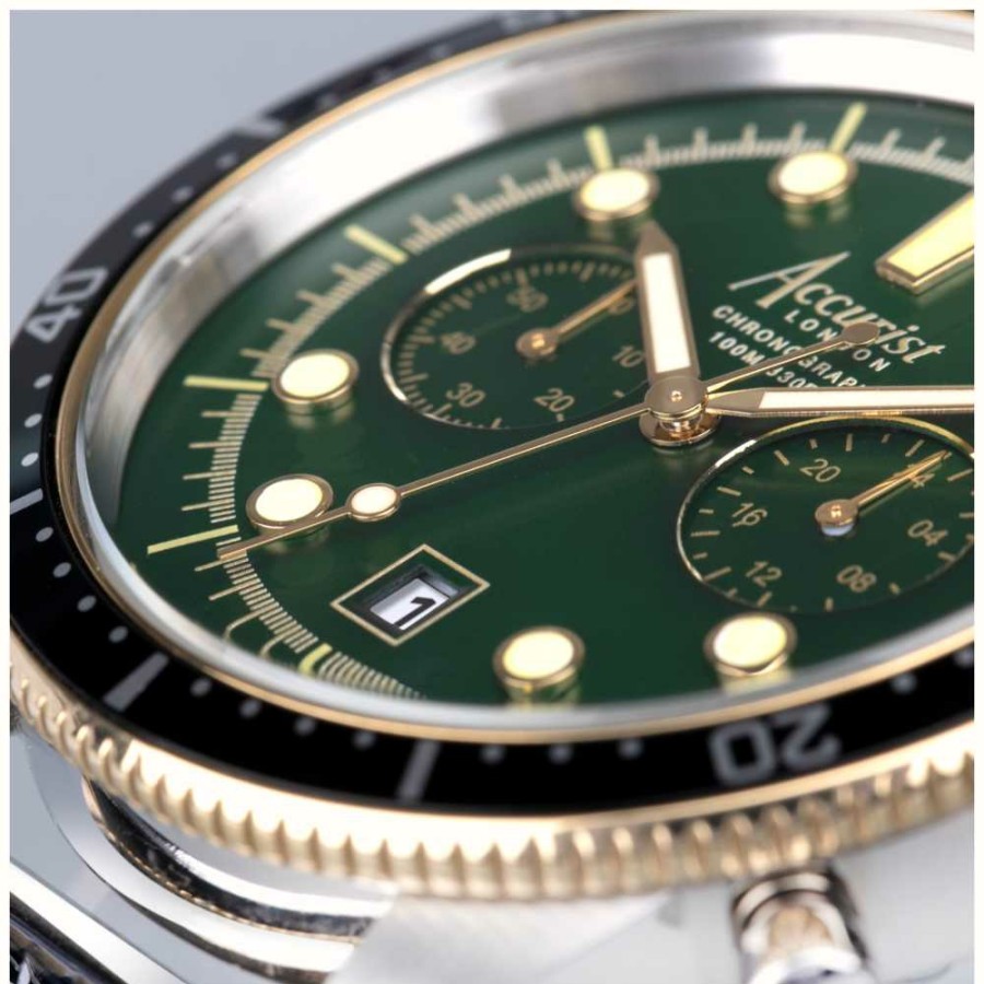 Men'S Accurist | Accurist Dive Mens | Chronograph | Green Dial | Stainless Steel Bracelet