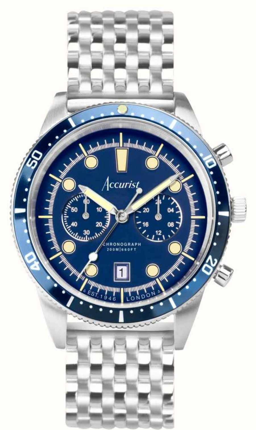 Men'S Accurist | Accurist Dive Mens | Chronograph | Blue Dial | Stainless Steel Bracelet