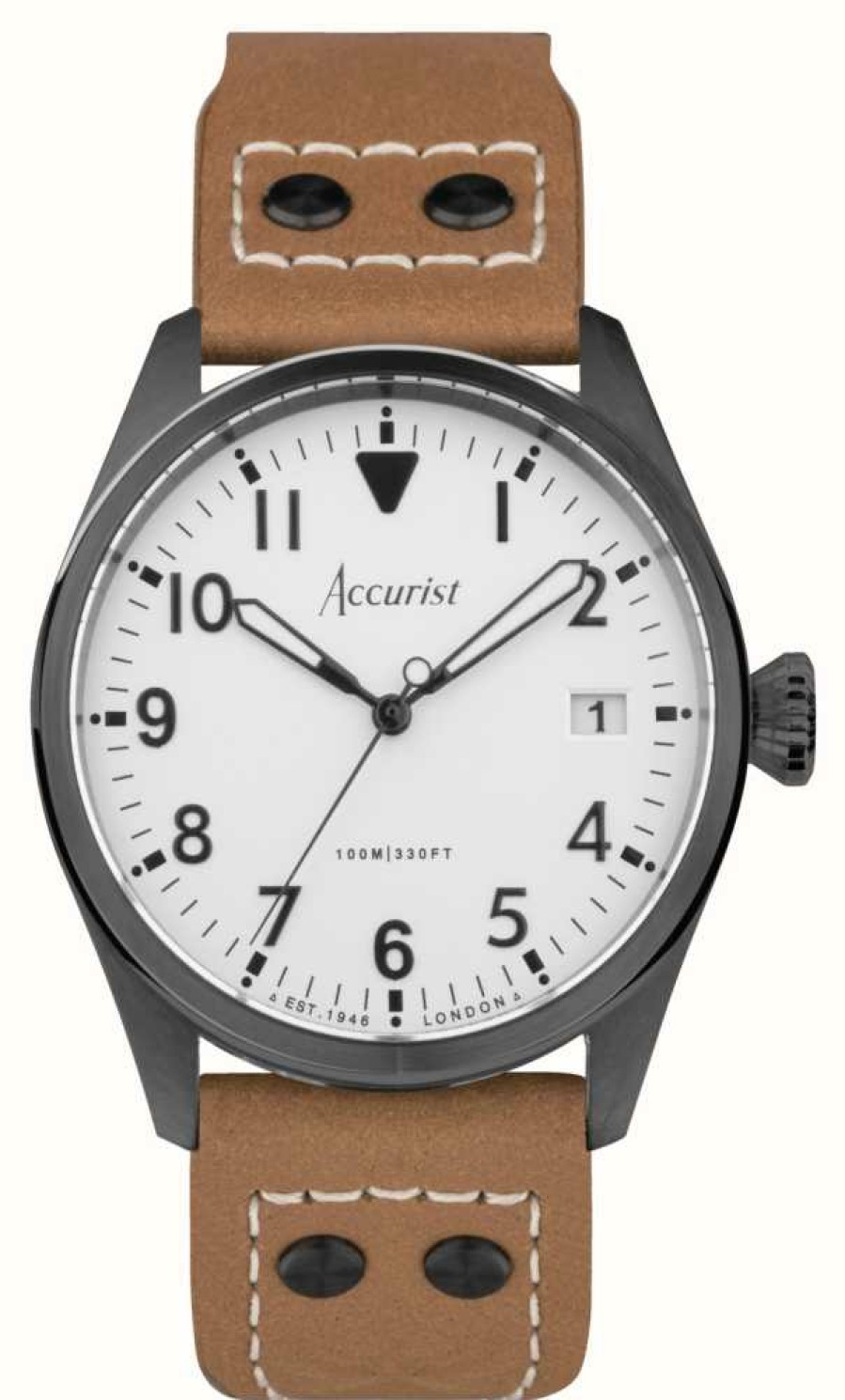 Men'S Accurist | Accurist Aviation Mens | White Dial | Brown Leather Strap