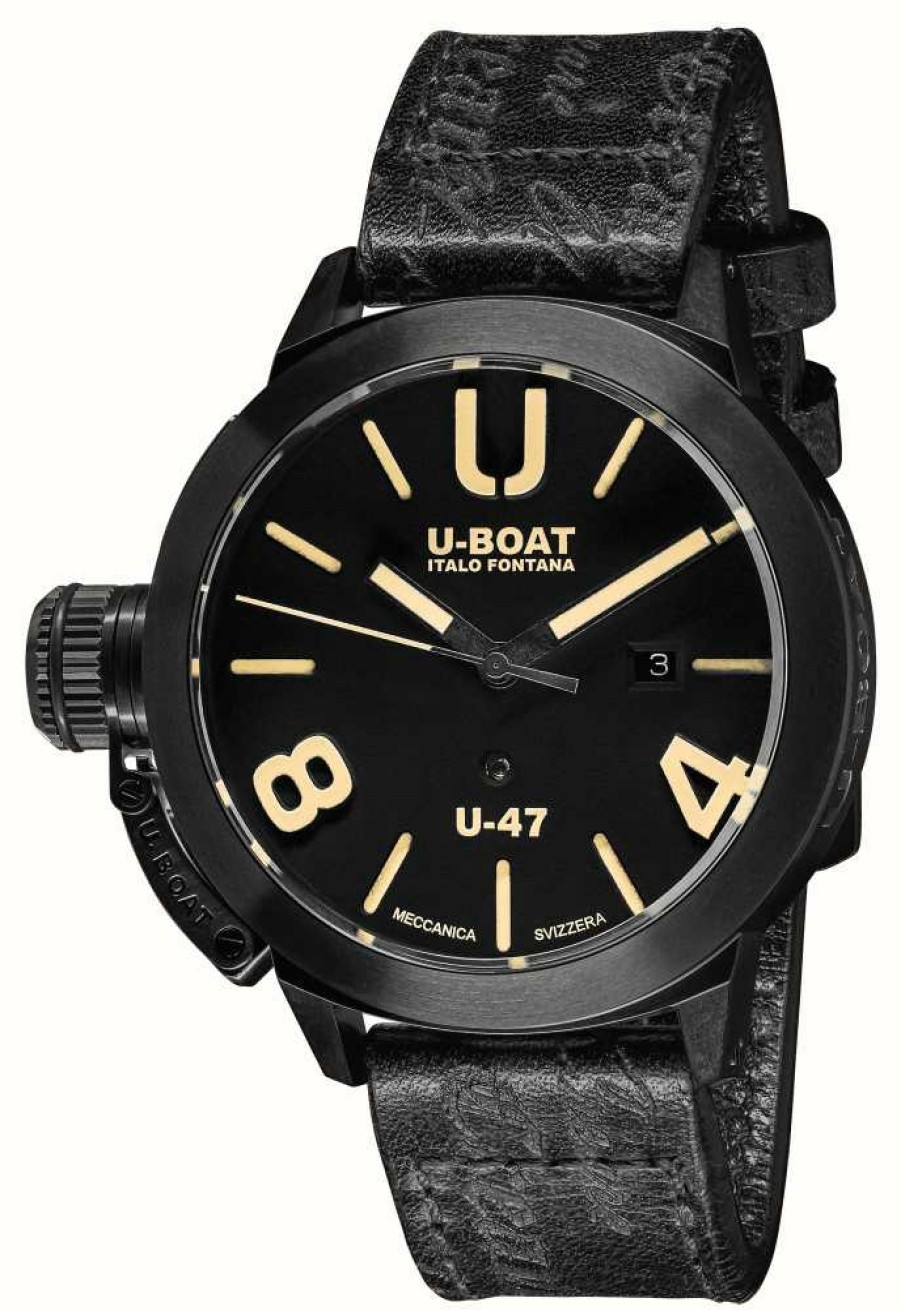 Men'S U-Boat | U-Boat Classico U-47 47Mm Ab1 | Black Dial | Black Leather Strap