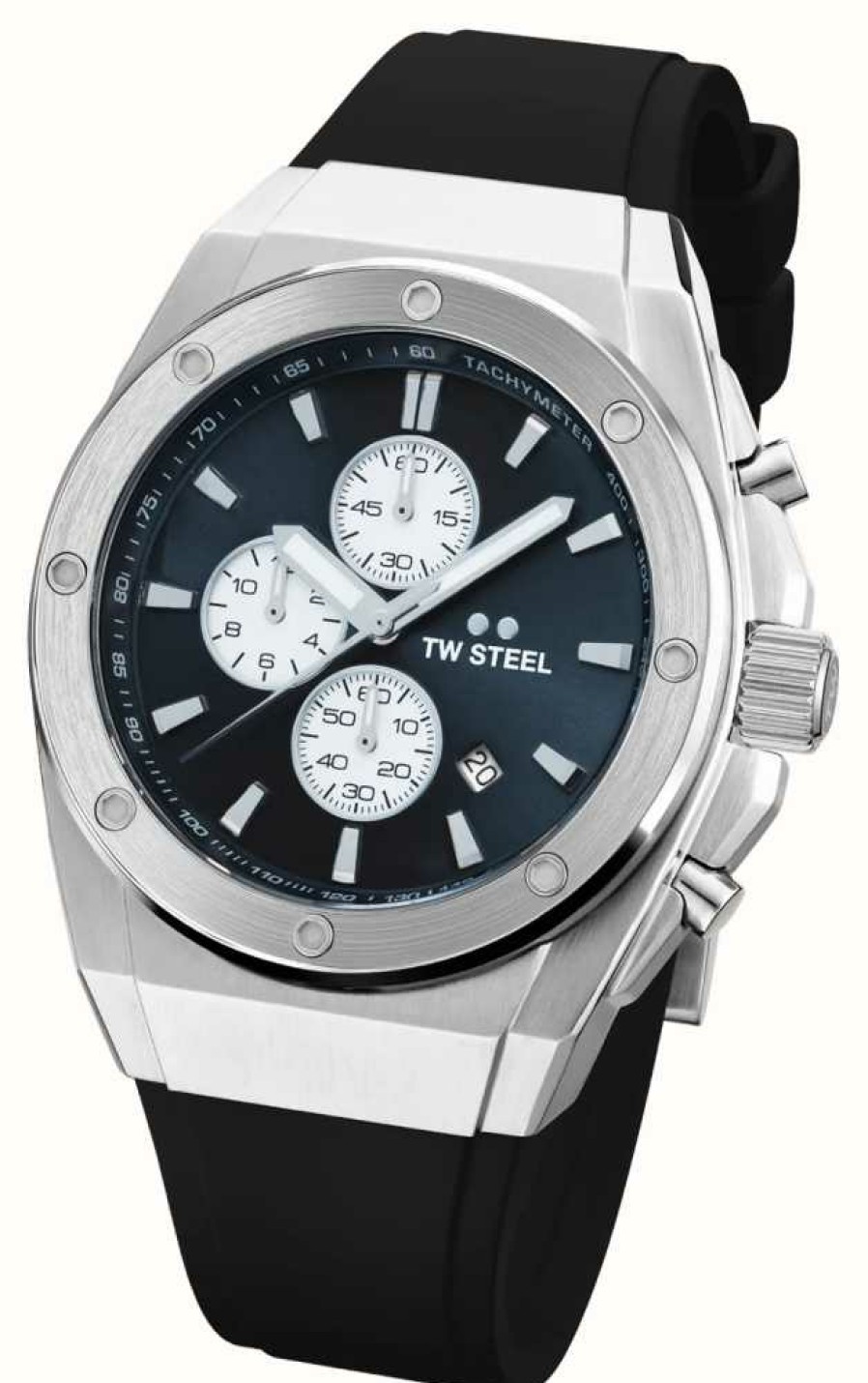 Men'S TW Steel | Tw Steel Ceo Tech Chronograph (44Mm) Black Dial / Black Silicone Strap