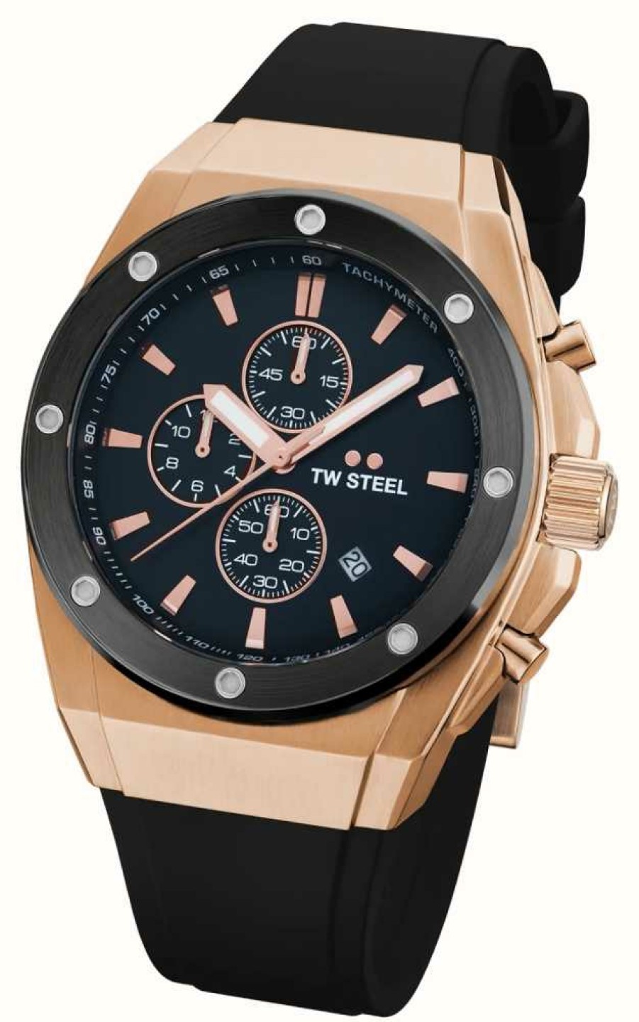 Men'S TW Steel | Tw Steel Ceo Tech Chronograph (44Mm) Black Dial / Black Silicone Strap