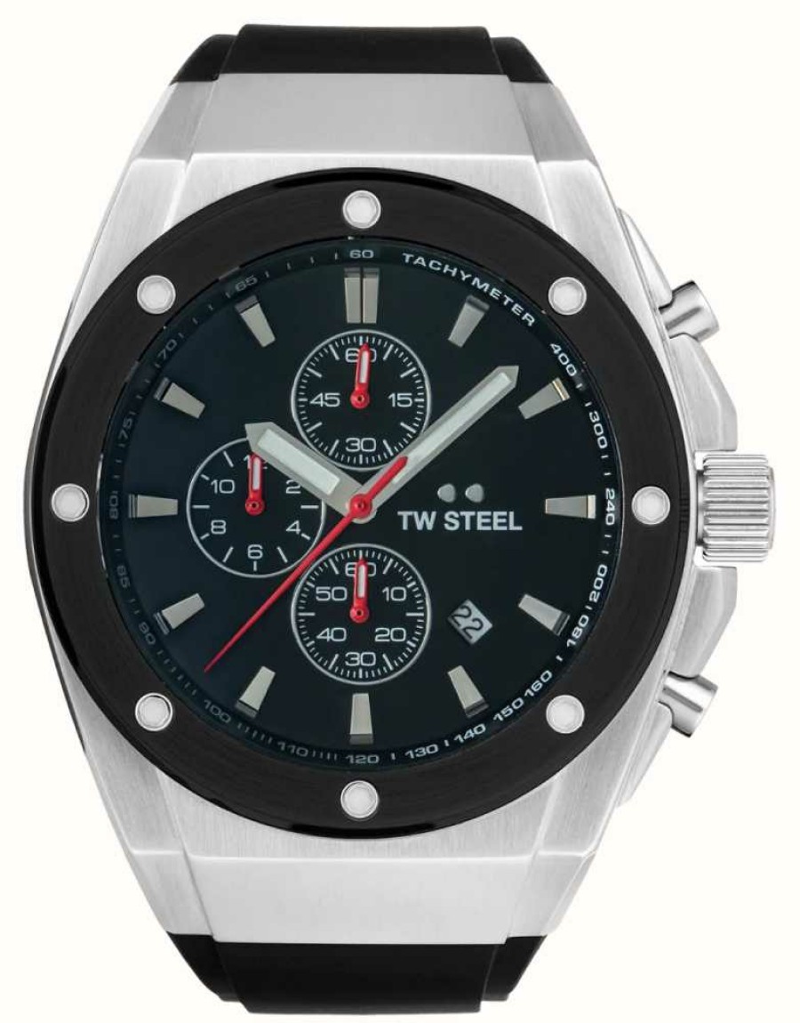 Men'S TW Steel | Tw Steel Ceo Tech Chronograph (44Mm) Black Dial / Black Silicone Strap