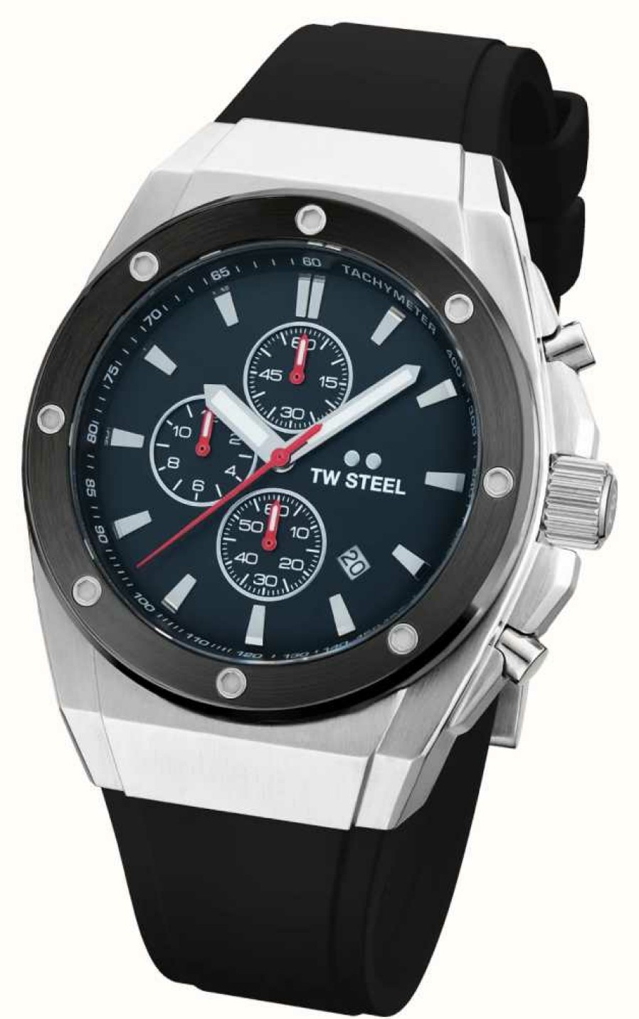 Men'S TW Steel | Tw Steel Ceo Tech Chronograph (44Mm) Black Dial / Black Silicone Strap