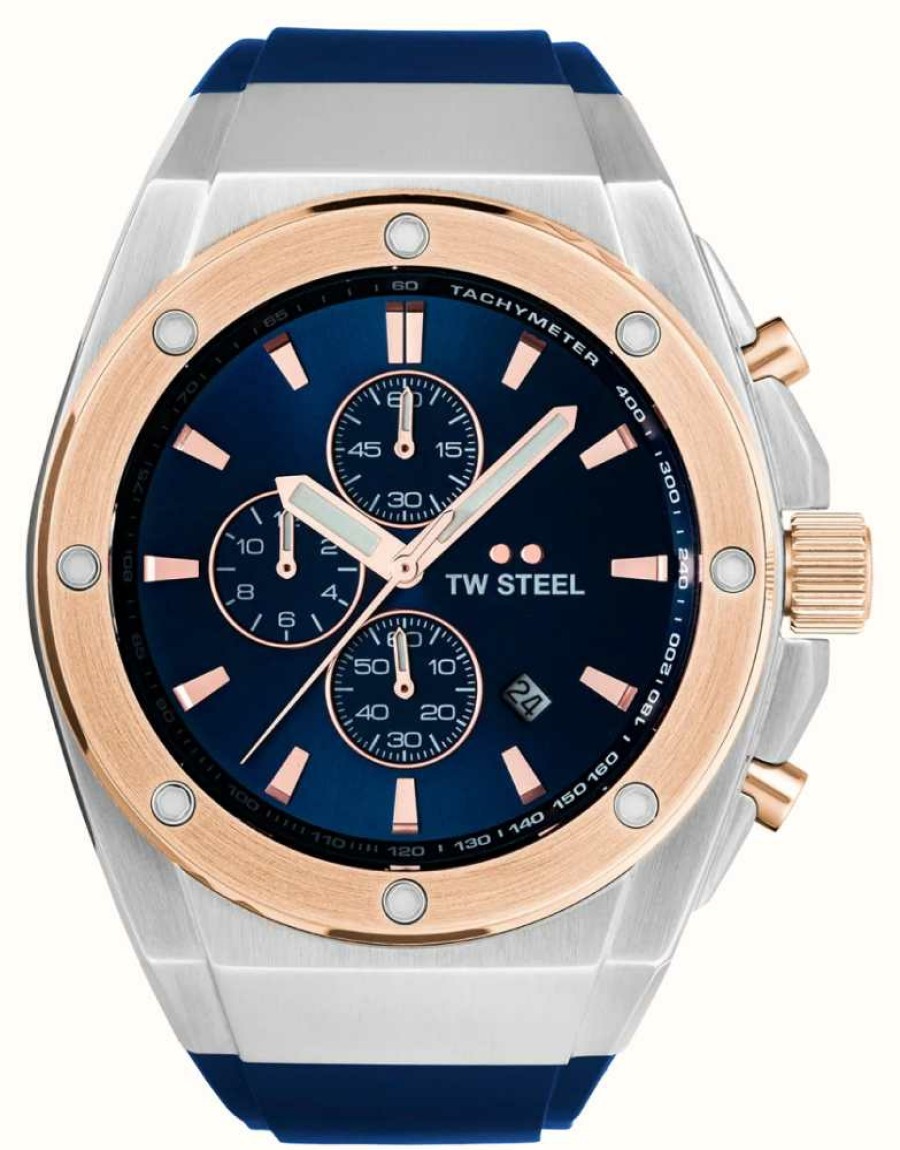 Men'S TW Steel | Tw Steel Men'S Ceo Tech | Blue Dial | Two Tone | Blue Rubber Strap