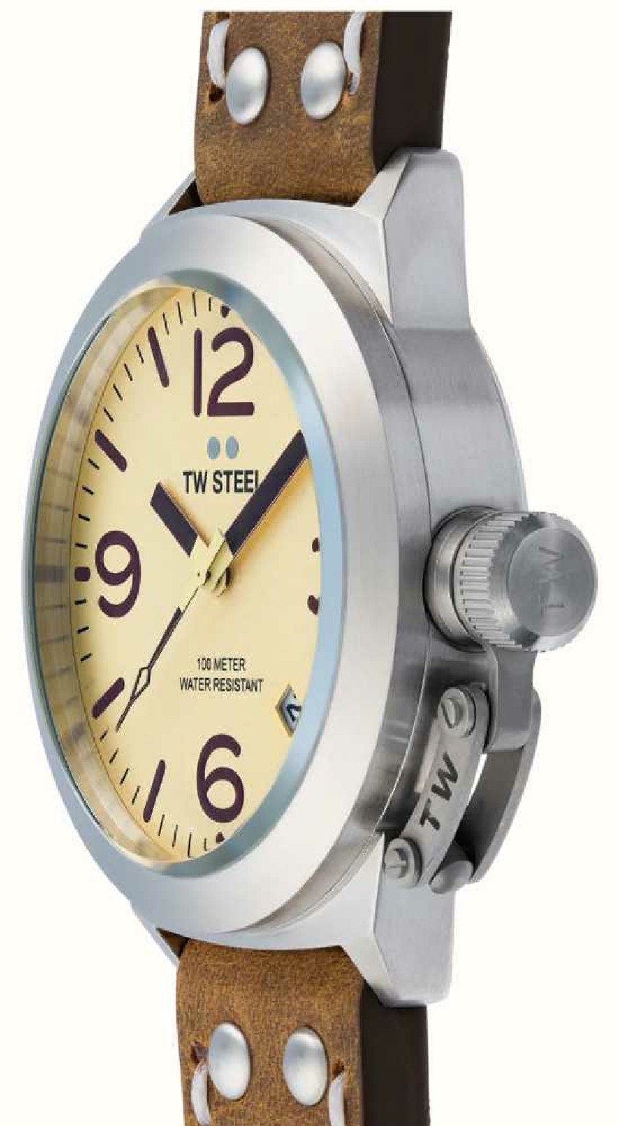 Men'S TW Steel | Tw Steel Canteen (45Mm) Cream Dial / Brown Italian Leather Strap