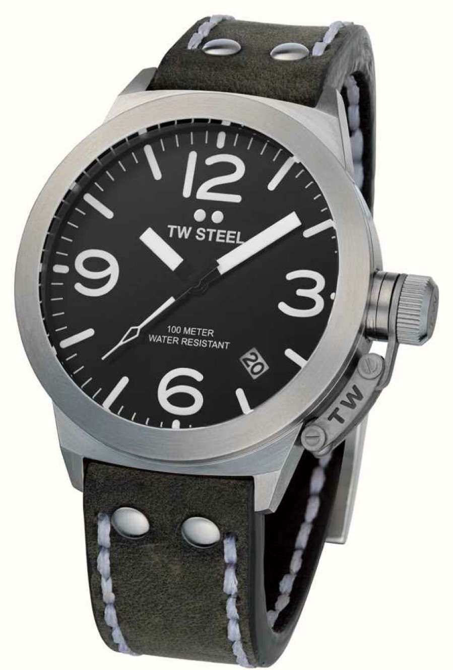 Men'S TW Steel | Tw Steel Canteen (45Mm) Dark Grey Dial / Dark Grey Italian Leather Strap