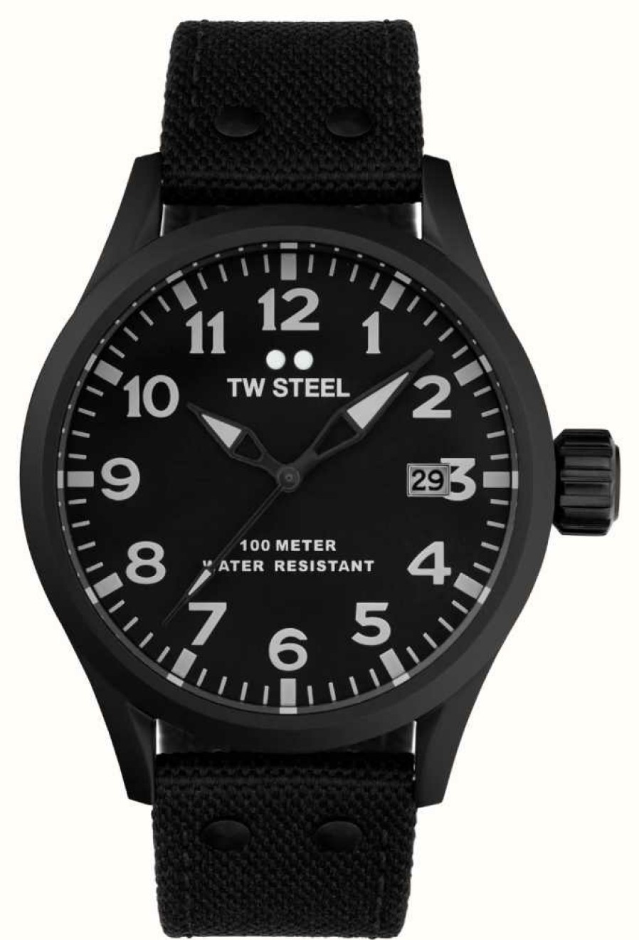 Men'S TW Steel | Tw Steel Men'S Volante | Black Dial | Black Leather And Canvas Strap