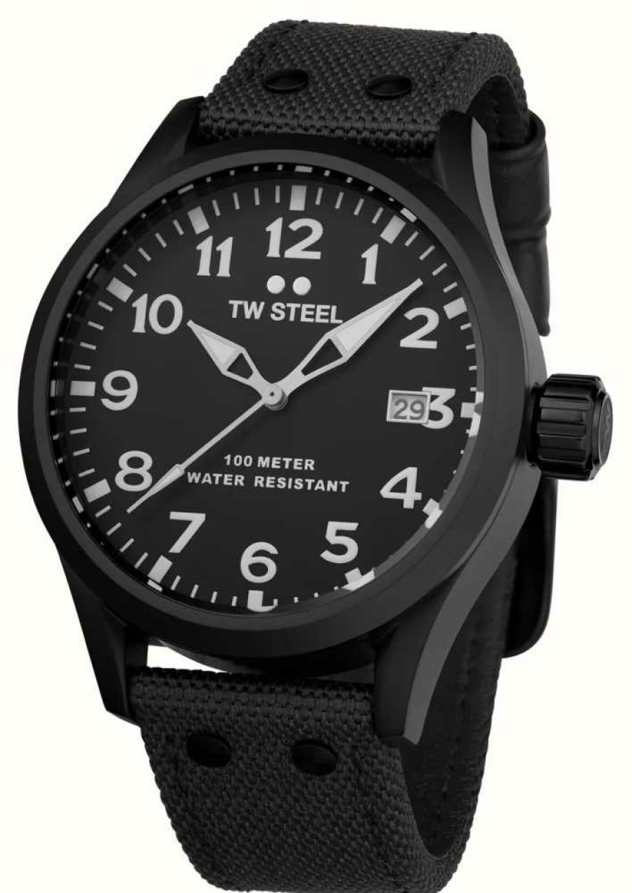 Men'S TW Steel | Tw Steel Men'S Volante | Black Dial | Black Leather And Canvas Strap