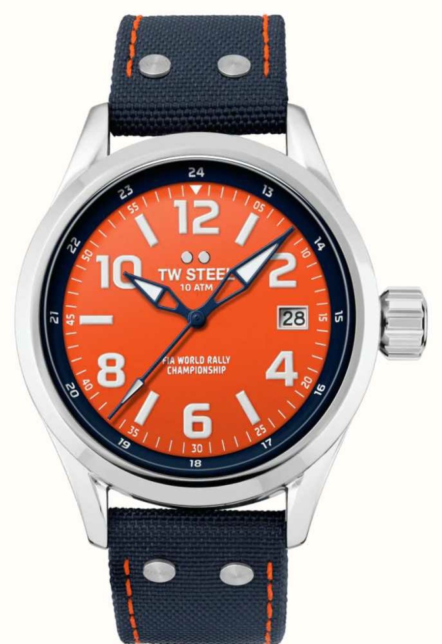 Men'S TW Steel | Tw Steel Volante World Rally Championship Special Edition (45Mm) Orange Dial / Blue Canvas Hybrid Strap