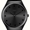 Men'S Swatch | Swatch Dark Spark | Black Dial | Black Leather Strap