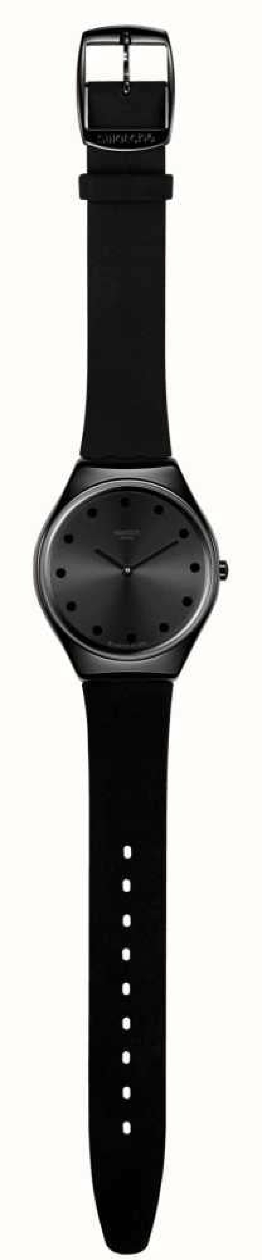 Men'S Swatch | Swatch Dark Spark | Black Dial | Black Leather Strap