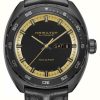 Men'S Hamilton | Hamilton American Classic Pan Europ Day-Date Automatic Black & Gold Capsule (42Mm) Black Dial / Black Leather