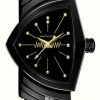 Men'S Hamilton | Hamilton Ventura S Quartz Black & Gold Capsule (24Mm) Black Dial / Black Leather Strap