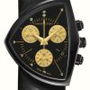 Men'S Hamilton | Hamilton Ventura L Chronograph Quartz Black & Gold Capsule (32Mm) Black Dial / Black Leather Strap