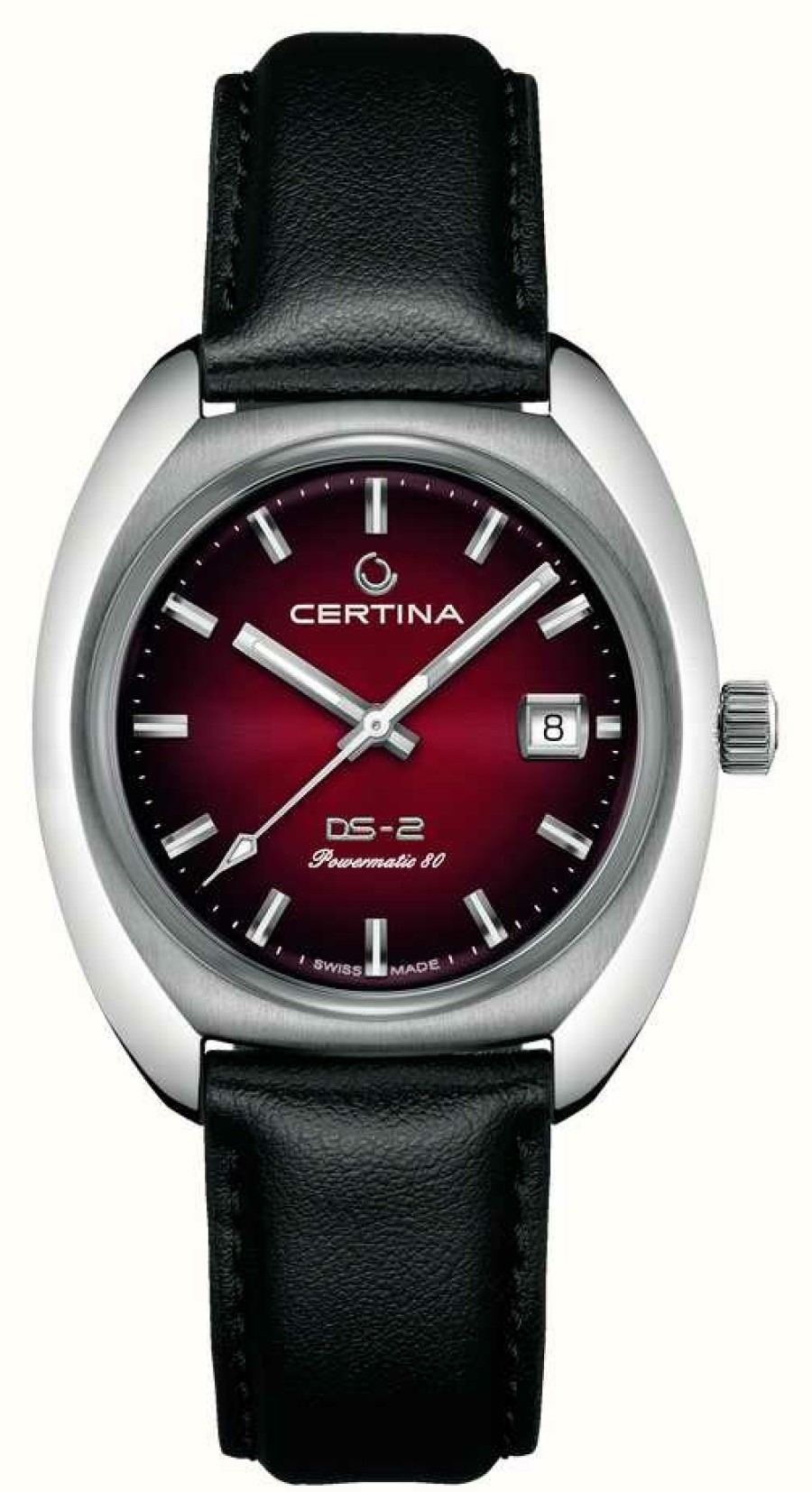 Men'S Certina | Certina Ds-2 | Powermatic | Red Dial | Black Leather Strap