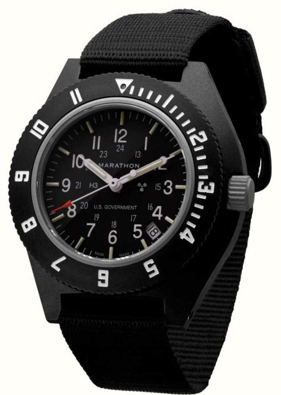 Men'S Marathon | Marathon Black Pilot'S Navigator With Date (41Mm) Us Government Ballistic Nylon Black