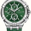 Men'S Maurice Lacroix | Maurice Lacroix Aikon Quartz Chronograph (44Mm) Green Dial / Green Rubber