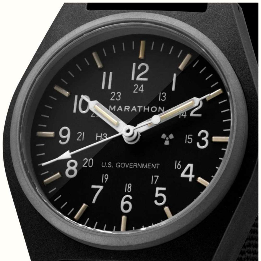 Men'S Marathon | Marathon Black General Purpose Mechanical (Gpm) | Us Government Markings| Black Ballistic Nylon Strap