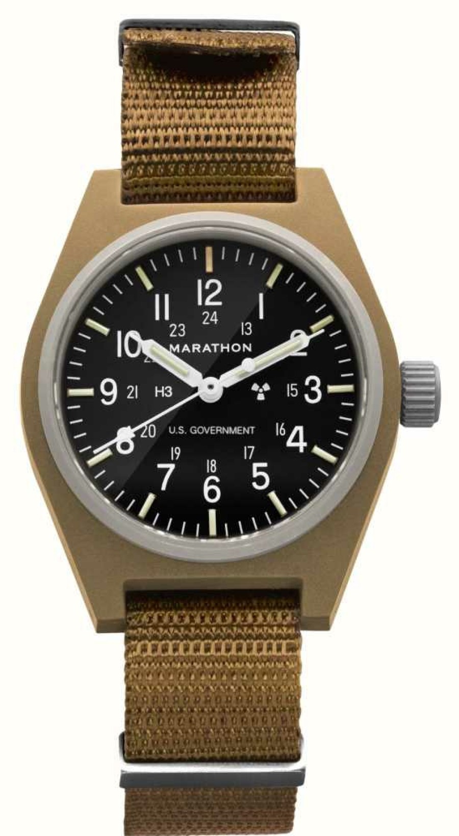 Men'S Marathon | Marathon Desert Tan General Purpose Mechanical (Gpm) | 34Mm | Us Government | Brown Ballistic Nylon Strap